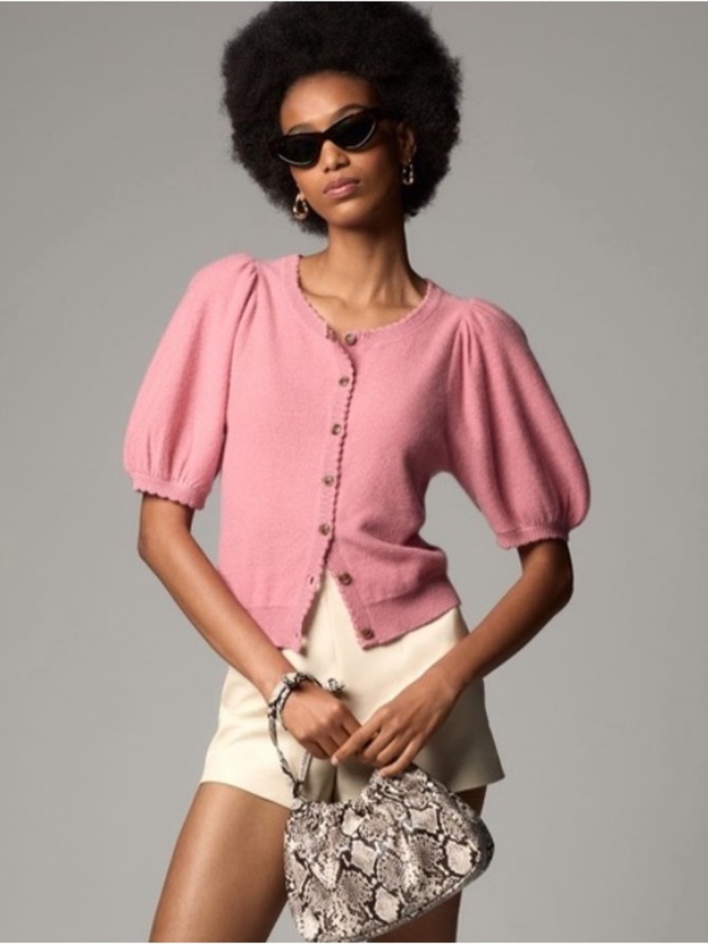 Maeve Anthropologie Puff-Sleeve Cashmere Cardigan Sweater - Picture 2 of 8